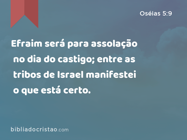 Efraim será para assolação no dia do castigo; entre as tribos de Israel manifestei o que está certo. - Oséias 5:9