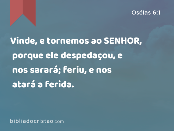 Vinde, e tornemos ao SENHOR, porque ele despedaçou, e nos sarará; feriu, e nos atará a ferida. - Oséias 6:1