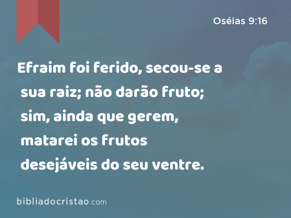 Efraim foi ferido, secou-se a sua raiz; não darão fruto; sim, ainda que gerem, matarei os frutos desejáveis do seu ventre. - Oséias 9:16