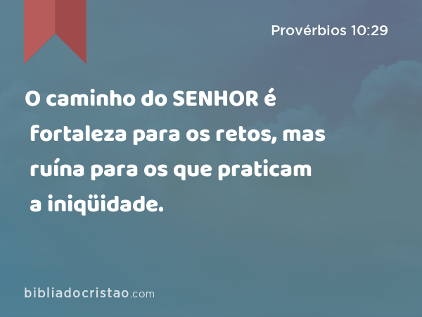 O caminho do SENHOR é fortaleza para os retos, mas ruína para os que praticam a iniqüidade. - Provérbios 10:29