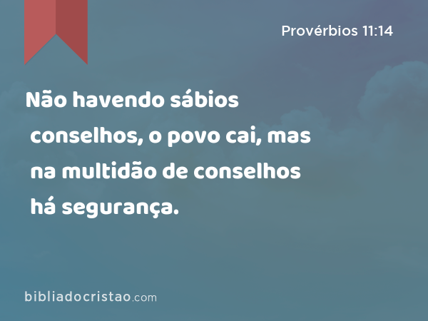 Não havendo sábios conselhos, o povo cai, mas na multidão de conselhos há segurança. - Provérbios 11:14