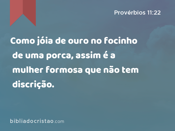 Como jóia de ouro no focinho de uma porca, assim é a mulher formosa que não tem discrição. - Provérbios 11:22