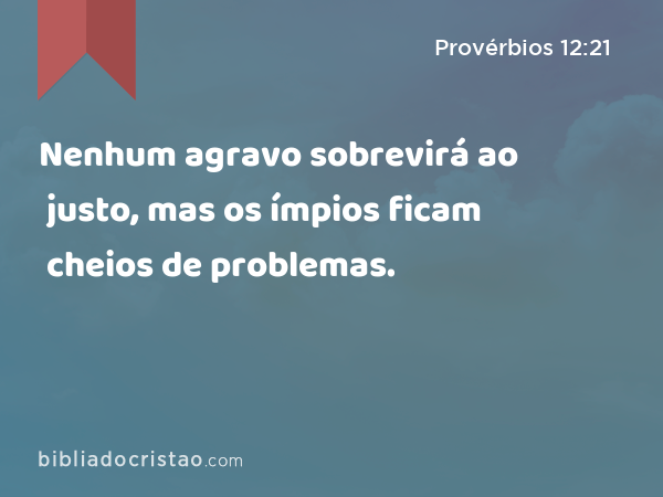 Nenhum agravo sobrevirá ao justo, mas os ímpios ficam cheios de problemas. - Provérbios 12:21