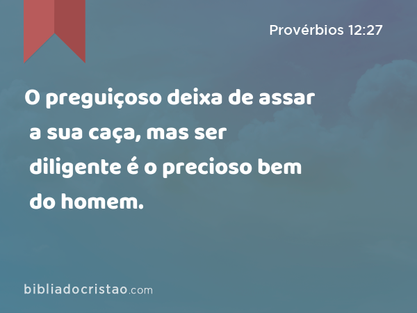 O preguiçoso deixa de assar a sua caça, mas ser diligente é o precioso bem do homem. - Provérbios 12:27