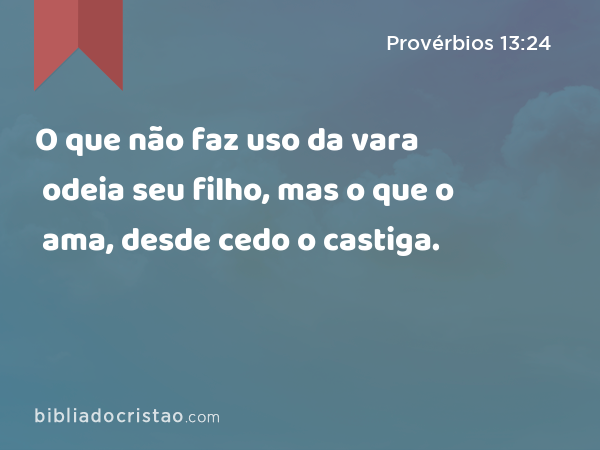 O que não faz uso da vara odeia seu filho, mas o que o ama, desde cedo o castiga. - Provérbios 13:24