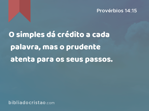 O simples dá crédito a cada palavra, mas o prudente atenta para os seus passos. - Provérbios 14:15