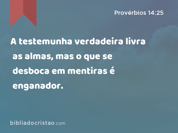 A testemunha verdadeira livra as almas, mas o que se desboca em mentiras é enganador. - Provérbios 14:25