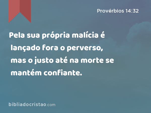 Pela sua própria malícia é lançado fora o perverso, mas o justo até na morte se mantém confiante. - Provérbios 14:32