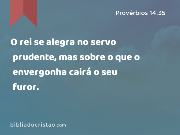 O rei se alegra no servo prudente, mas sobre o que o envergonha cairá o seu furor. - Provérbios 14:35