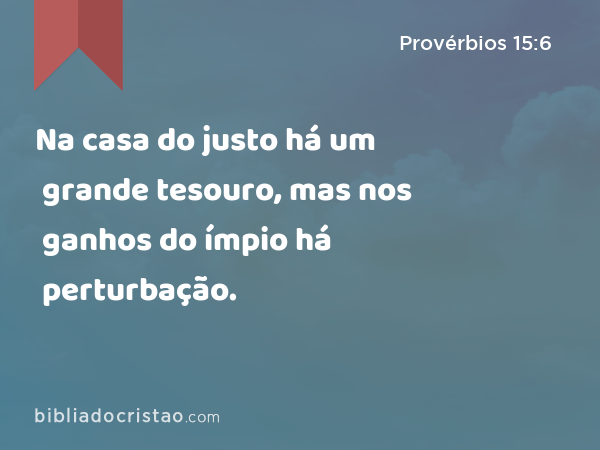 Na casa do justo há um grande tesouro, mas nos ganhos do ímpio há perturbação. - Provérbios 15:6