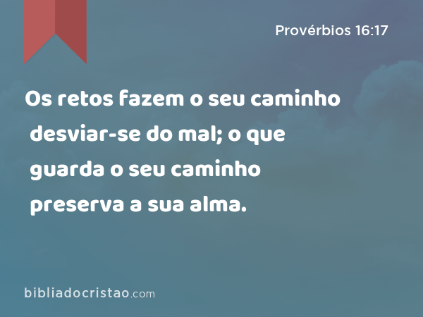 Os retos fazem o seu caminho desviar-se do mal; o que guarda o seu caminho preserva a sua alma. - Provérbios 16:17