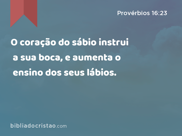 O coração do sábio instrui a sua boca, e aumenta o ensino dos seus lábios. - Provérbios 16:23