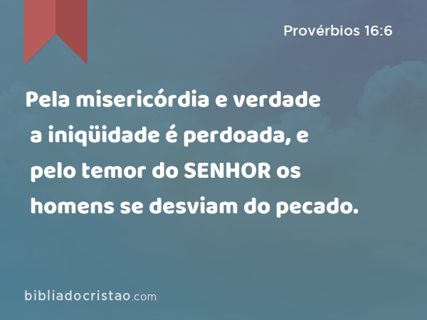 Pela misericórdia e verdade a iniqüidade é perdoada, e pelo temor do SENHOR os homens se desviam do pecado. - Provérbios 16:6