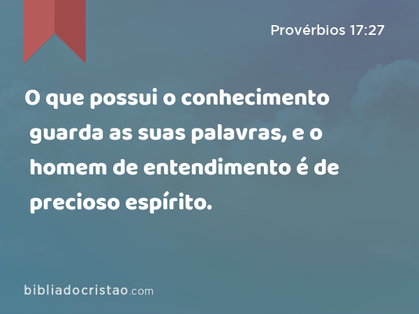 O que possui o conhecimento guarda as suas palavras, e o homem de entendimento é de precioso espírito. - Provérbios 17:27