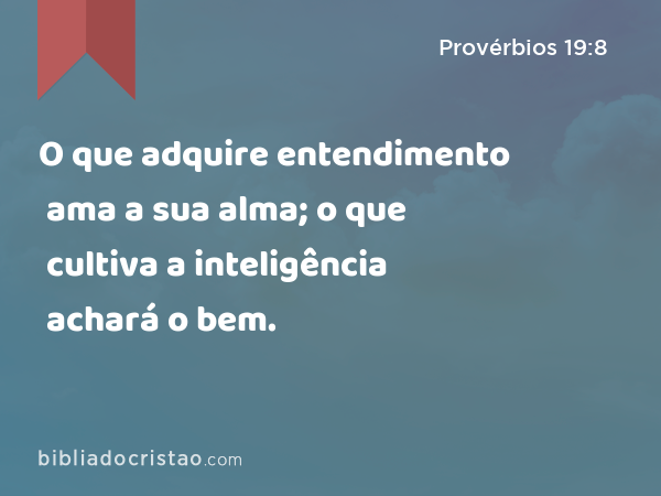 O que adquire entendimento ama a sua alma; o que cultiva a inteligência achará o bem. - Provérbios 19:8