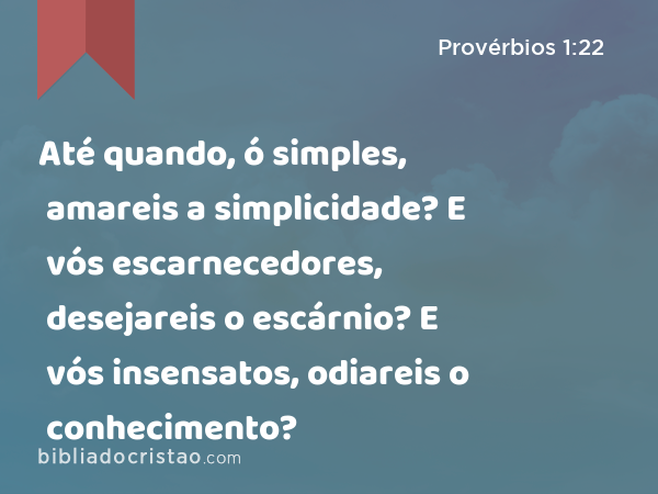 Até quando, ó simples, amareis a simplicidade? E vós escarnecedores, desejareis o escárnio? E vós insensatos, odiareis o conhecimento? - Provérbios 1:22