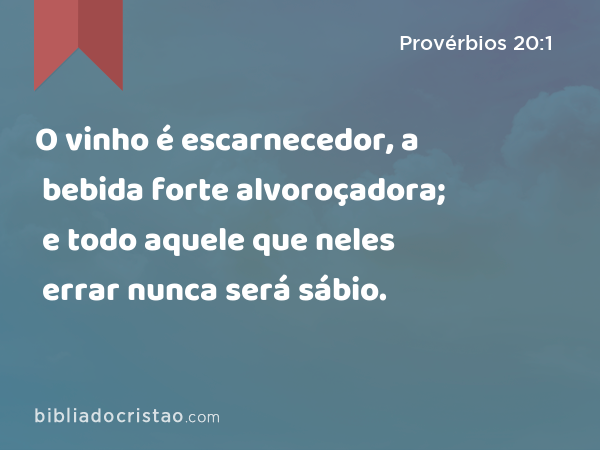 O vinho é escarnecedor, a bebida forte alvoroçadora; e todo aquele que neles errar nunca será sábio. - Provérbios 20:1