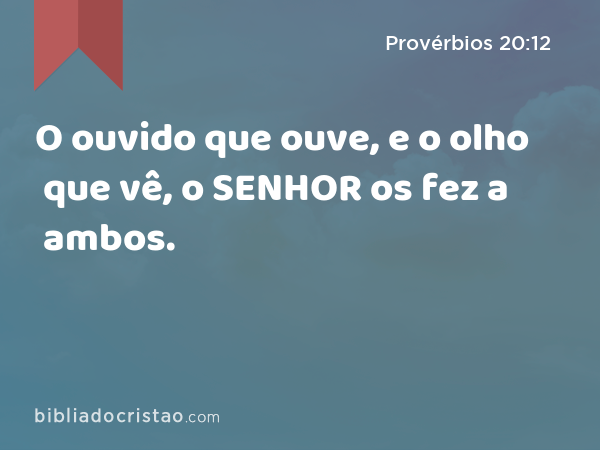 O ouvido que ouve, e o olho que vê, o SENHOR os fez a ambos. - Provérbios 20:12