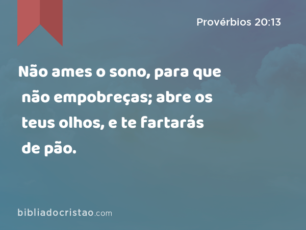 Não ames o sono, para que não empobreças; abre os teus olhos, e te fartarás de pão. - Provérbios 20:13