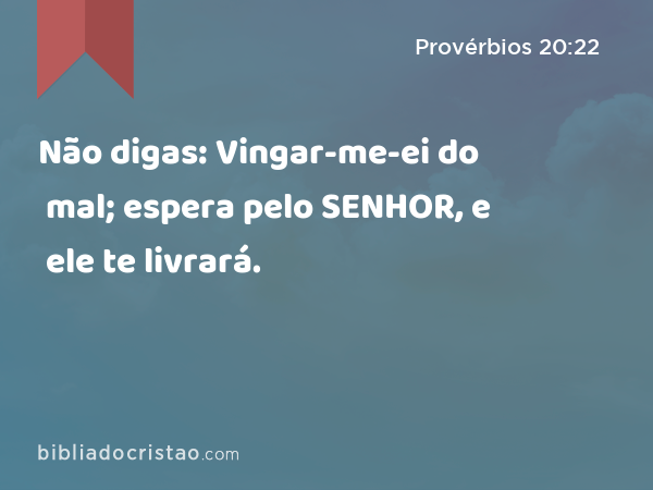 Não digas: Vingar-me-ei do mal; espera pelo SENHOR, e ele te livrará. - Provérbios 20:22