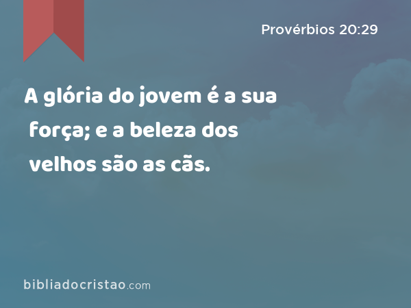 A glória do jovem é a sua força; e a beleza dos velhos são as cãs. - Provérbios 20:29