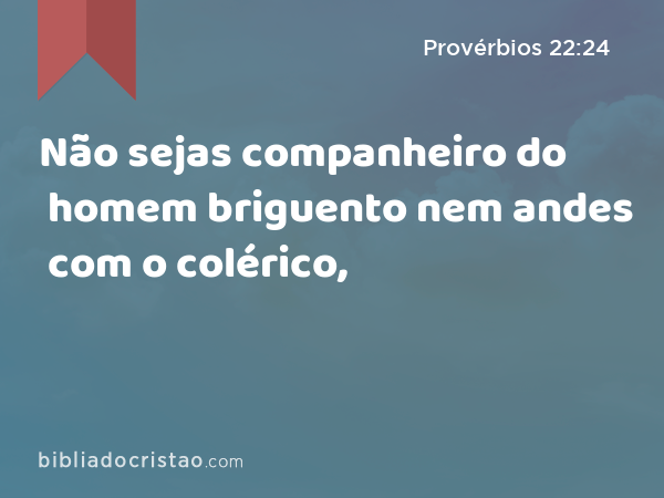 Não sejas companheiro do homem briguento nem andes com o colérico, - Provérbios 22:24