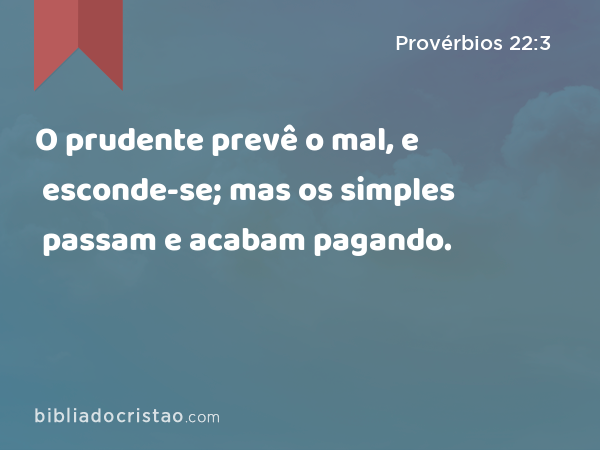 O prudente prevê o mal, e esconde-se; mas os simples passam e acabam pagando. - Provérbios 22:3