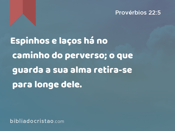 Espinhos e laços há no caminho do perverso; o que guarda a sua alma retira-se para longe dele. - Provérbios 22:5