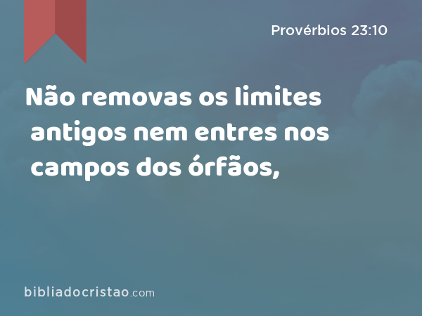 Não removas os limites antigos nem entres nos campos dos órfãos, - Provérbios 23:10