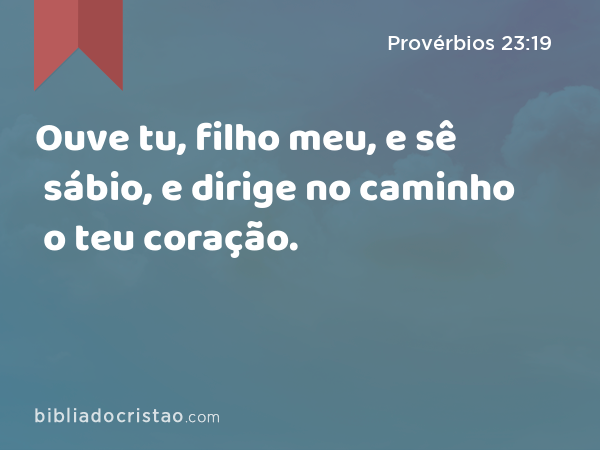 Ouve tu, filho meu, e sê sábio, e dirige no caminho o teu coração. - Provérbios 23:19