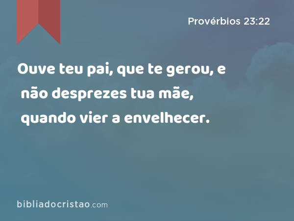 Ouve teu pai, que te gerou, e não desprezes tua mãe, quando vier a envelhecer. - Provérbios 23:22