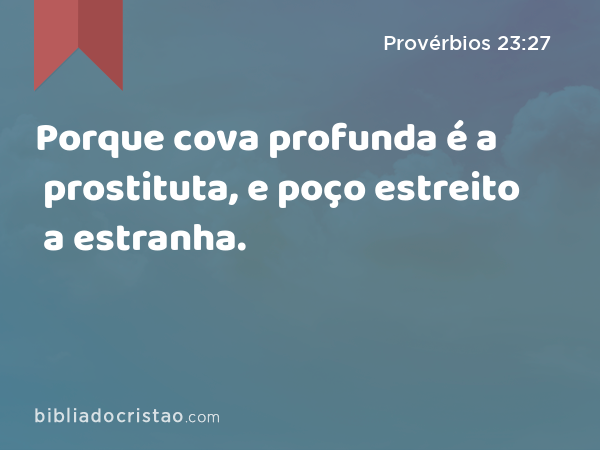 Porque cova profunda é a prostituta, e poço estreito a estranha. - Provérbios 23:27