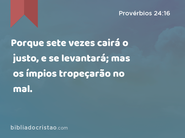 Porque sete vezes cairá o justo, e se levantará; mas os ímpios tropeçarão no mal. - Provérbios 24:16