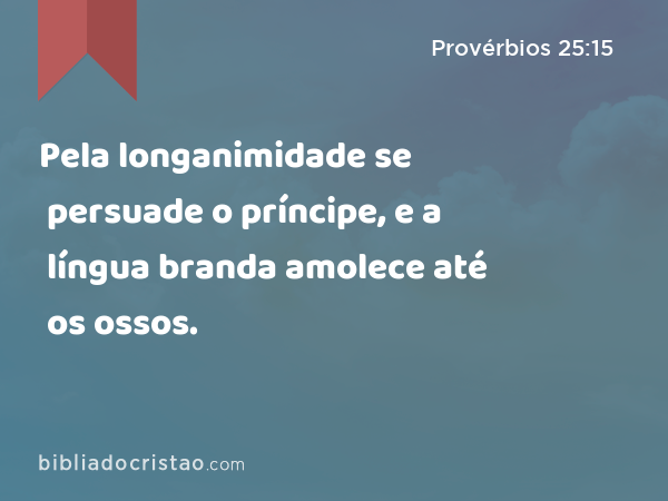 Pela longanimidade se persuade o príncipe, e a língua branda amolece até os ossos. - Provérbios 25:15