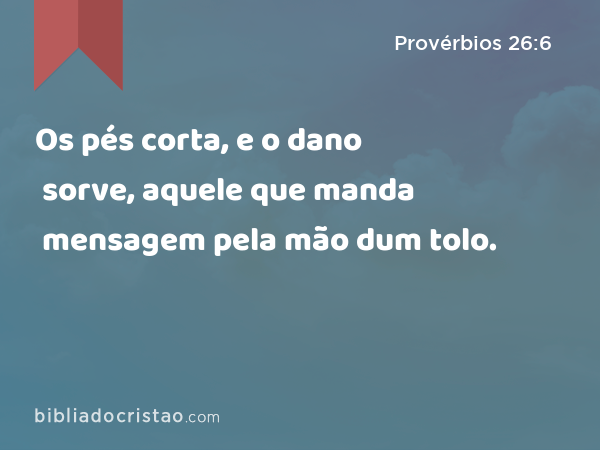 Os pés corta, e o dano sorve, aquele que manda mensagem pela mão dum tolo. - Provérbios 26:6