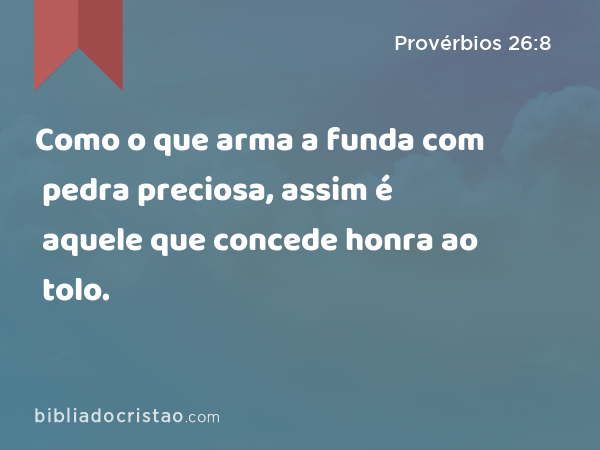 Como o que arma a funda com pedra preciosa, assim é aquele que concede honra ao tolo. - Provérbios 26:8