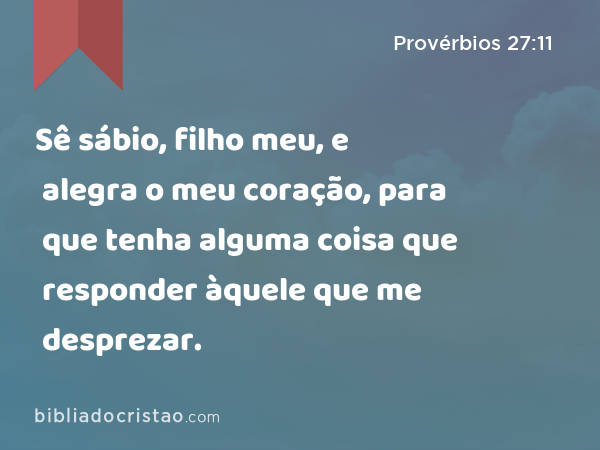 Sê sábio, filho meu, e alegra o meu coração, para que tenha alguma coisa que responder àquele que me desprezar. - Provérbios 27:11