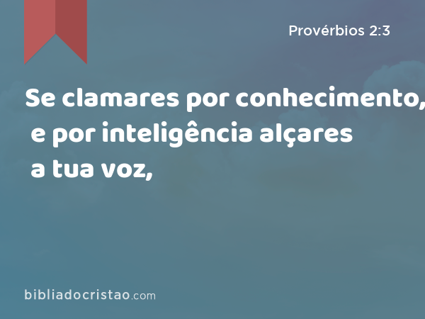 Se clamares por conhecimento, e por inteligência alçares a tua voz, - Provérbios 2:3