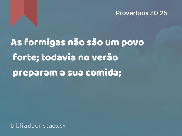 As formigas não são um povo forte; todavia no verão preparam a sua comida; - Provérbios 30:25