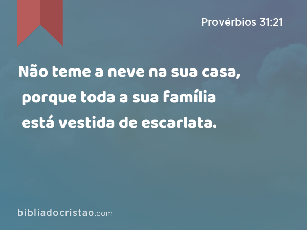 Não teme a neve na sua casa, porque toda a sua família está vestida de escarlata. - Provérbios 31:21