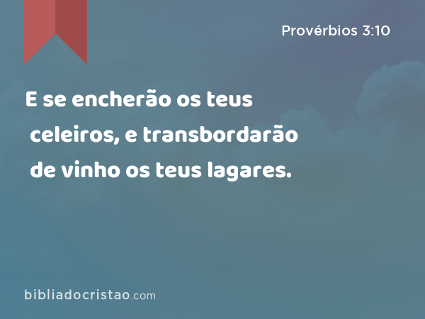 E se encherão os teus celeiros, e transbordarão de vinho os teus lagares. - Provérbios 3:10