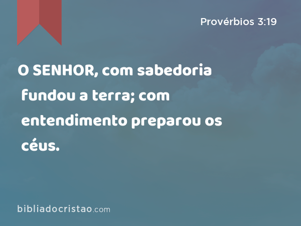 O SENHOR, com sabedoria fundou a terra; com entendimento preparou os céus. - Provérbios 3:19