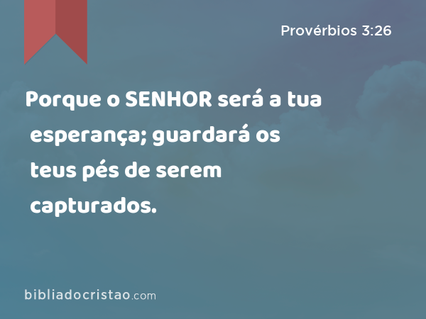 Porque o SENHOR será a tua esperança; guardará os teus pés de serem capturados. - Provérbios 3:26