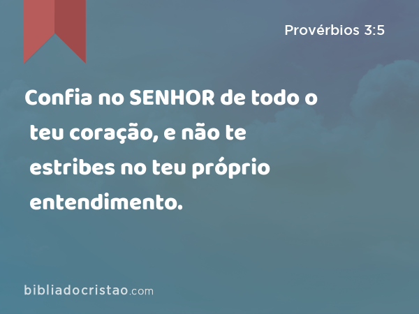 Confia no SENHOR de todo o teu coração, e não te estribes no teu próprio entendimento. - Provérbios 3:5