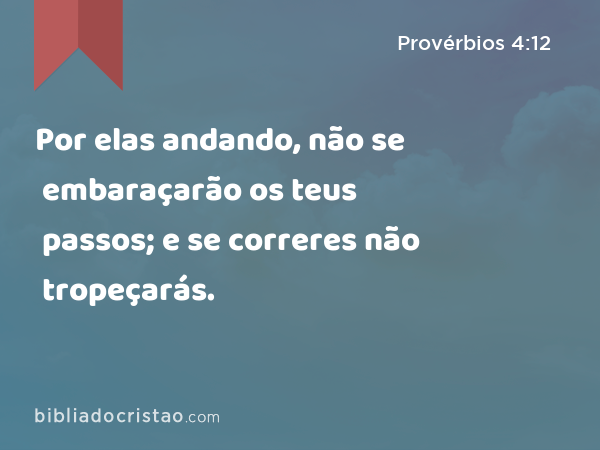 Por elas andando, não se embaraçarão os teus passos; e se correres não tropeçarás. - Provérbios 4:12