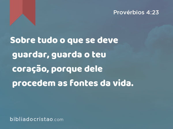 Sobre tudo o que se deve guardar, guarda o teu coração, porque dele procedem as fontes da vida. - Provérbios 4:23