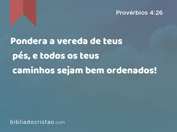 Pondera a vereda de teus pés, e todos os teus caminhos sejam bem ordenados! - Provérbios 4:26