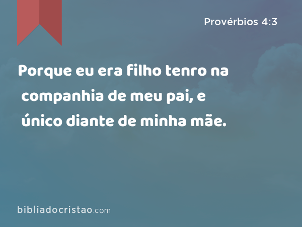 Porque eu era filho tenro na companhia de meu pai, e único diante de minha mãe. - Provérbios 4:3