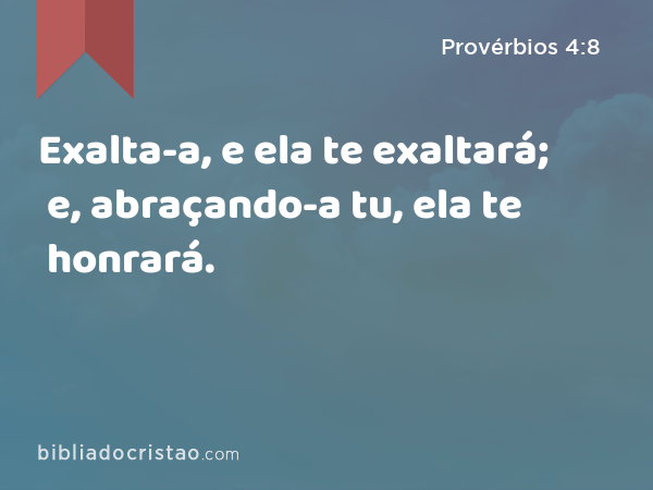 Exalta-a, e ela te exaltará; e, abraçando-a tu, ela te honrará. - Provérbios 4:8