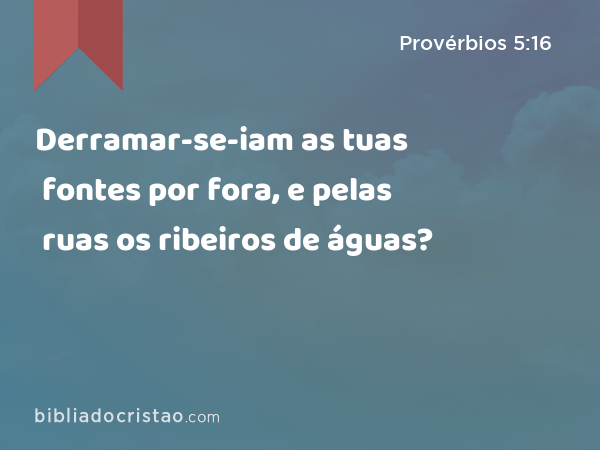 Derramar-se-iam as tuas fontes por fora, e pelas ruas os ribeiros de águas? - Provérbios 5:16